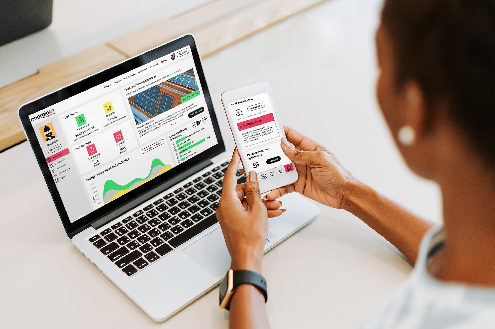 EnergieSparCoach Bildmaterial, Datencheck, Strom, Informationen, Energie sparen, Tablet, Notebook, Stockfoto, Freepik