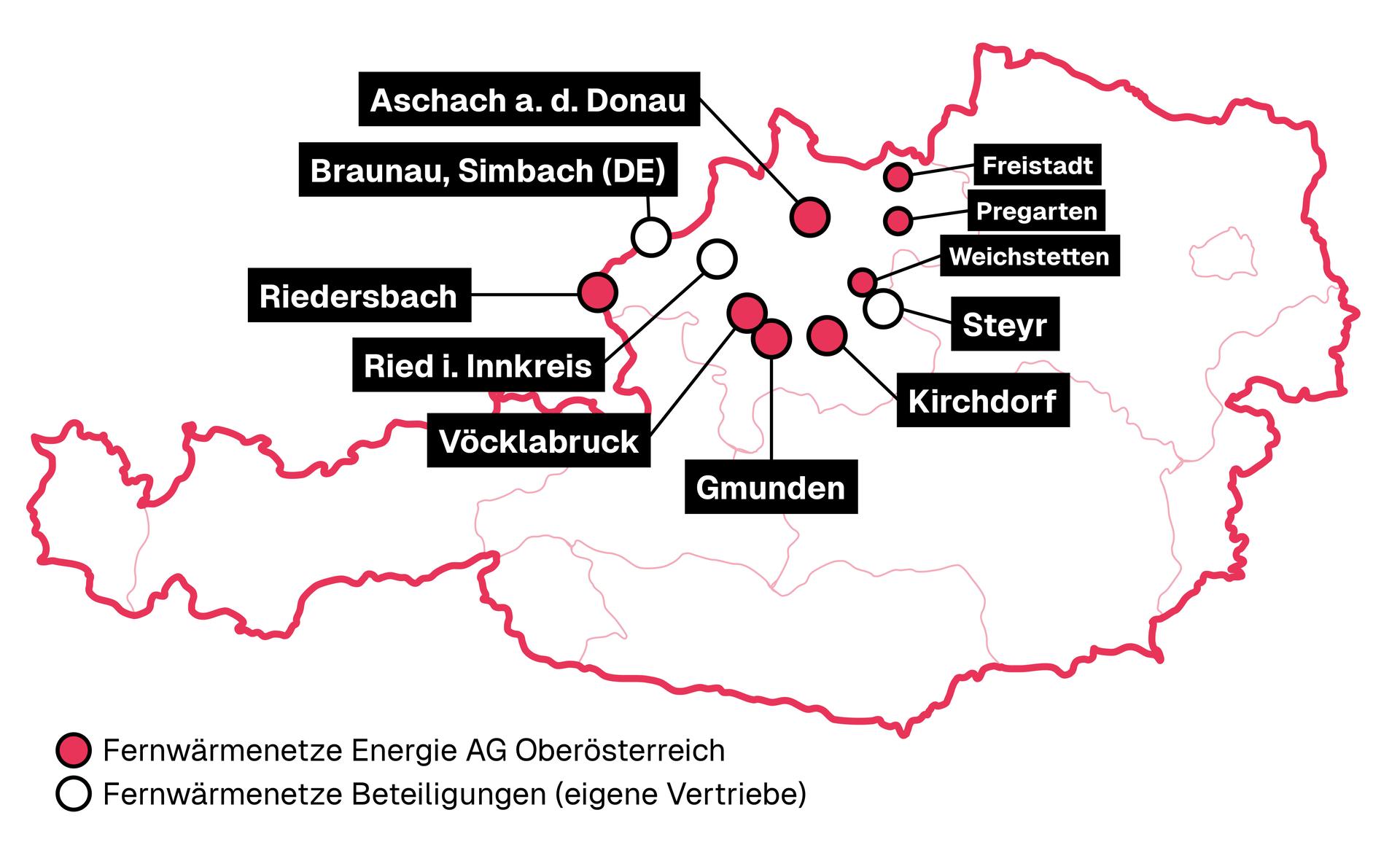 Versorgungsgebiete der Energie AG Fernwärme. 